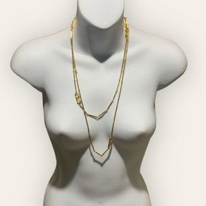 Vintage?MONET Ultra Long Gold Metal Necklace